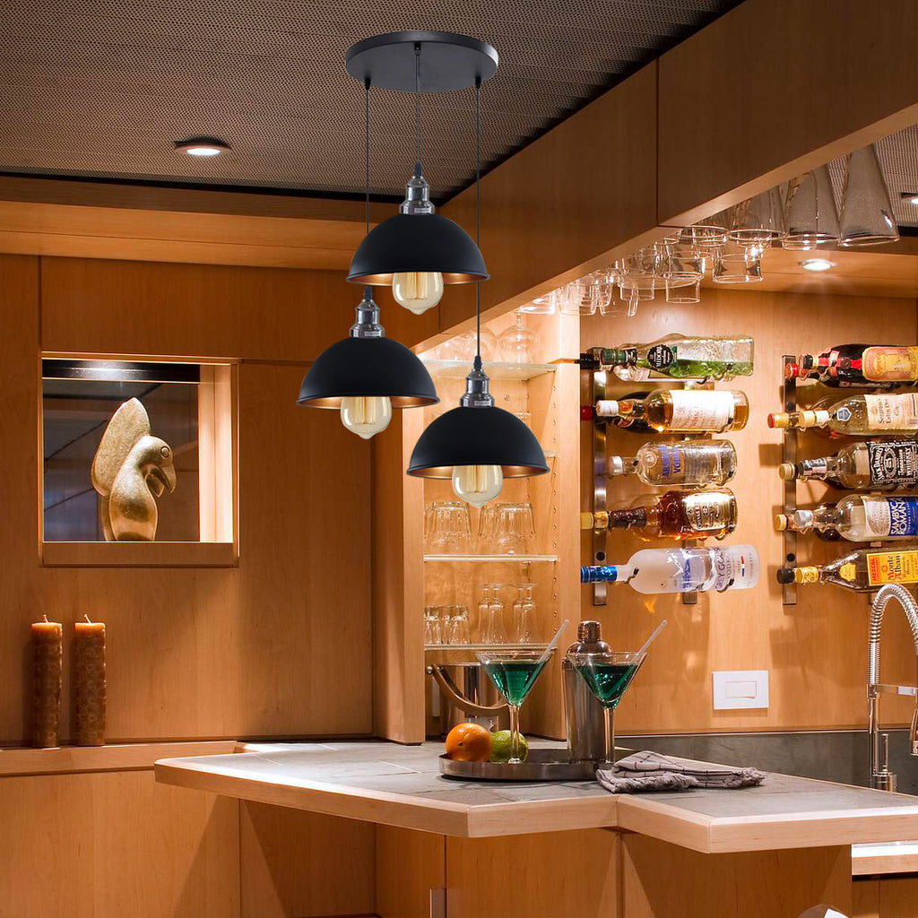 Black 3 Head Vintage Adjustable Hanging Ceiling Pendant Light E27~1597-3