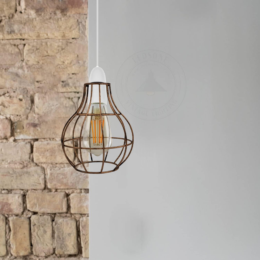 Wire Cage Brushed Copper Vintage Ceiling Light ~2847-2
