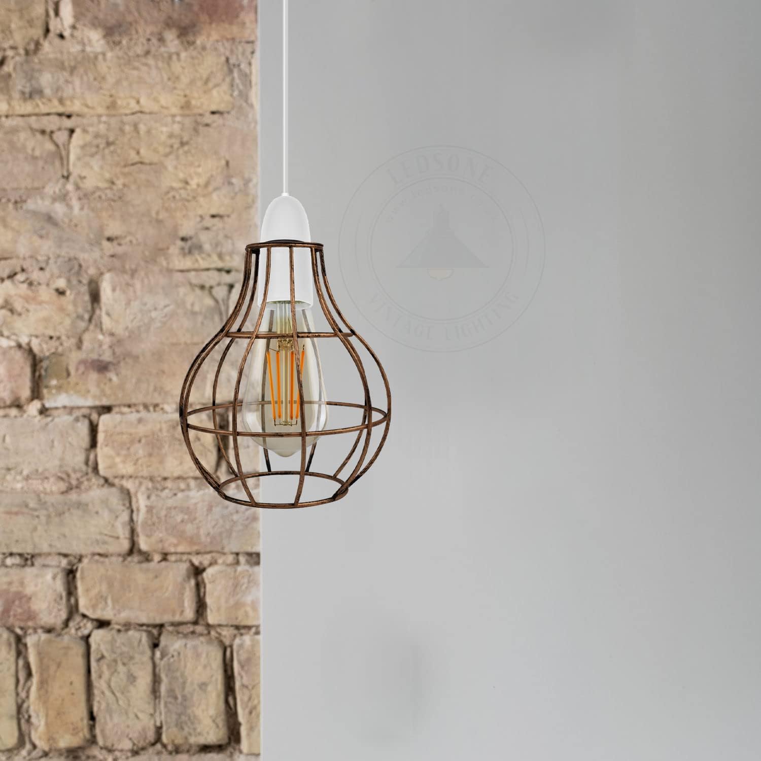 Wire Cage Brushed Copper Vintage Ceiling Light ~2847-2